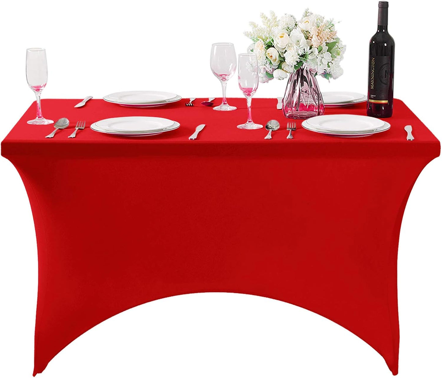 SuperO 2Pack Waterproof Spandex Table Cover for 4FT Table Universal Fitted Stretch Tablecloth for Party, Banquet, Wedding and Events-Red