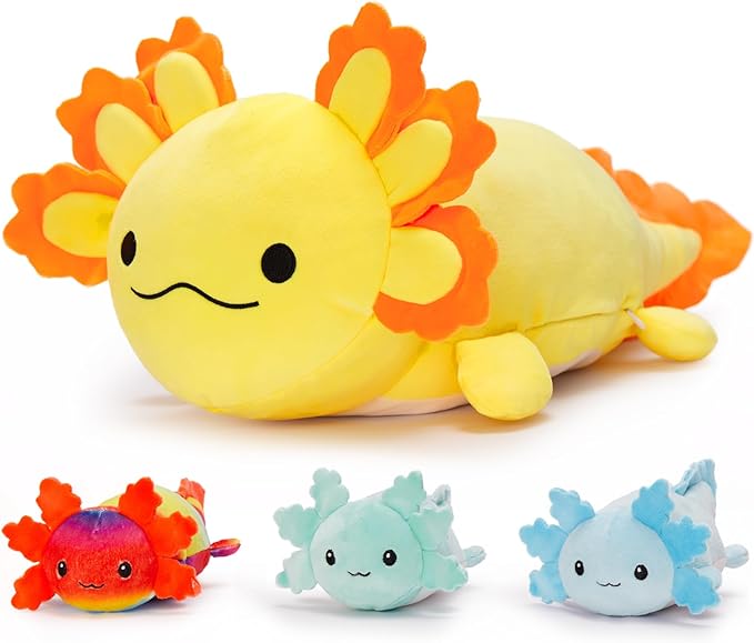 MaoGoLan 4Pcs Giant Axolotl Plush with 3 Babies Inside-23.5" Large Ultra Soft Axolotl Stuffed Animals Throw Pillow-Squishy Stuffed Axolotl Plush Collection Gift for Axolotl Lover,Kids,Teens,Yellow
