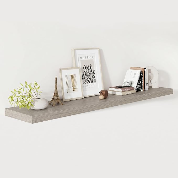 Vivelove 12 in Deep Floating Shelves for Wall, 60" x 12" x 2" Shelves for Room Wall Mounted, 2 Inch Thick Shelf for Bathroom Bedroom Kitchen Book Room, Modern Farmhouse Decor, Set of 1, Grey