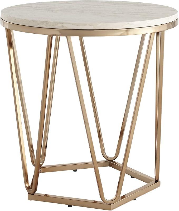 SEI Furniture Luna Round Faux Stone Side Table, Champagne