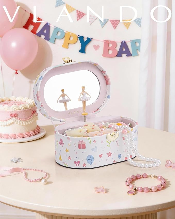 Vlando Musical Jewelry Box for Girls - Birthday for Girls Ages 4 5 6 7 8-12 Year Old - Kid Music Box with Ballerina for Birthday Bedroom Decor - Fantasy