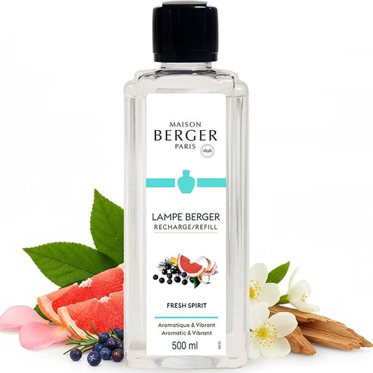 MAISON BERGER Fresh Spirit Lampe Berger Refill, 500 ml (16.9 fl oz), 2-in-1 Catalytic System, Neutralizes Odors and Diffuses Fragrance, Grapefruit, Ginger, Cedarwood, Made in France
