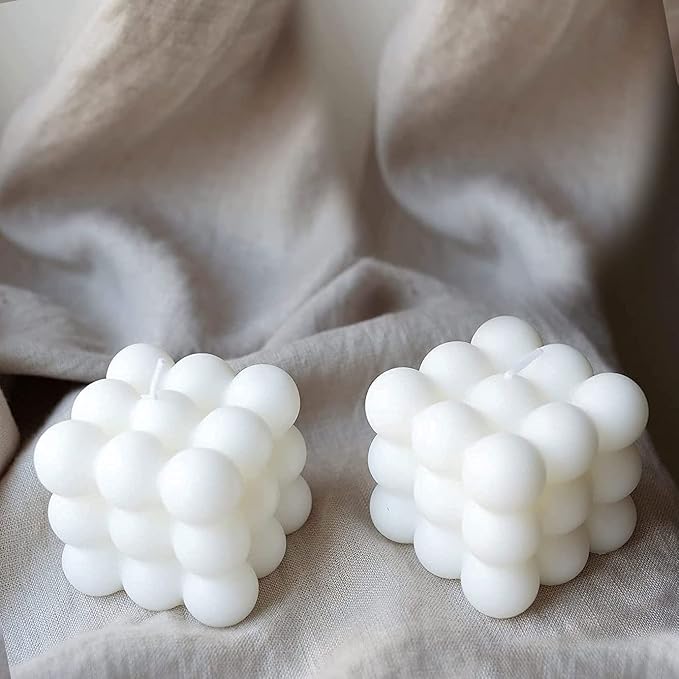 2PCS White Bubble Candles - Strong Scented Soy Wax Bubble Cube White Candle, Aesthetic Decorative Candles for Bookshelf, Bedroom Table & Bathroom Floating Shelf, Decor & Gifting