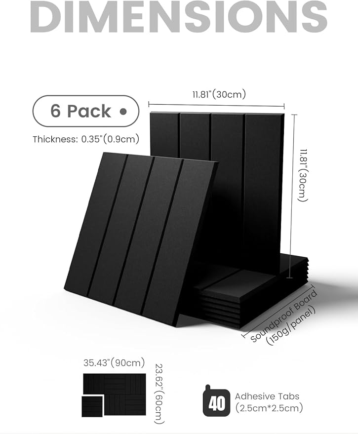 Fluxynara Felt Bulletin Board Tiles Large 36" x 24" Cork Board Alternative-6 Pack with 40 Adhesive Tabs, Thick Slat Wall Panels for Office Decor, Push Pin Board Wall Organizer Alternative - Black