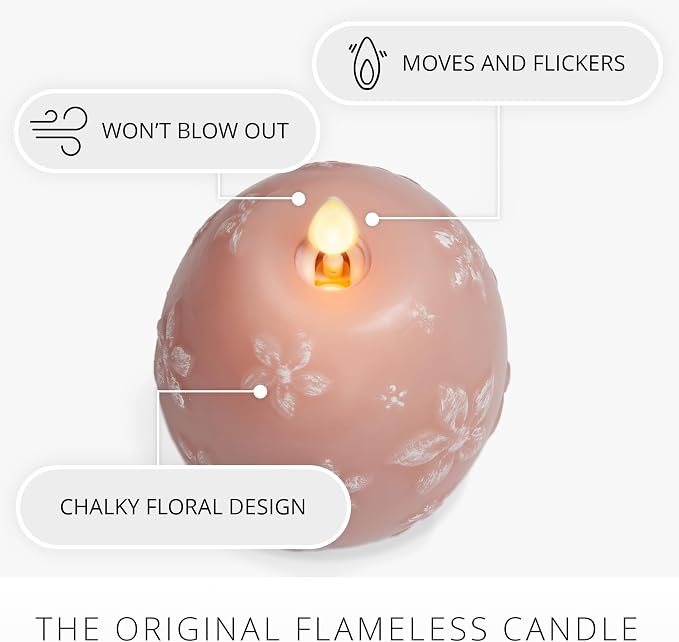 Luminara Flameless Candle Crystal Beads Glitter Sphere, Unscented Real Wax LED Candle, Timer, Holiday Decoration Centerpiece (Dusky Rose Floral)