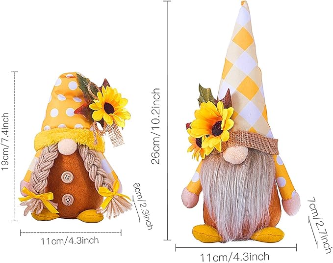 Eimilaly Sunflower Spring Gnomes Decorations for Home, Tomte Gnomes Decor Set for Holiday Ornaments or Other Theme Party Gnome Decor - 2PCS