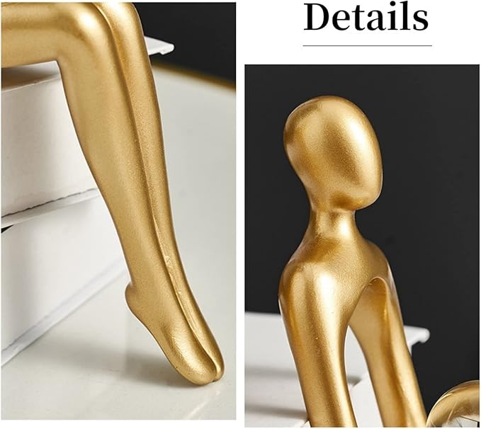 Prettidecor Gold Home Decor Thinker Statue Accents, Set of 3 Thinker Sculptures Office Decor Modern Abstract Resin Decoration on Shelf Table Desk for Living Room Office Bedroom (Large Gold)