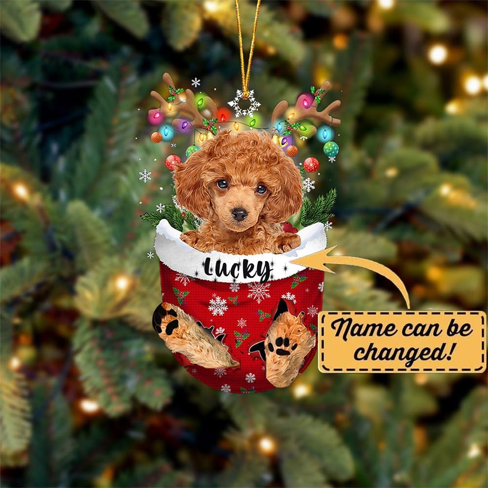 Red Toy Poodle Dog Christmas Ornament, Red Toy Poodle in Snow Pocket Christmas Tree Ornament, Dog Lovers Gift Idea Xmas Decor, Christmas Decorations for Tree, Christmas Ornament Gift for Dog Lovers