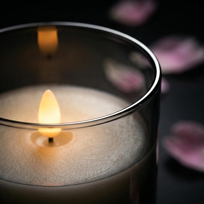 LinYang Scented Flameless LED Candles with Remote Timer, Real Wax Glass | Scented Flameless Candles Set
