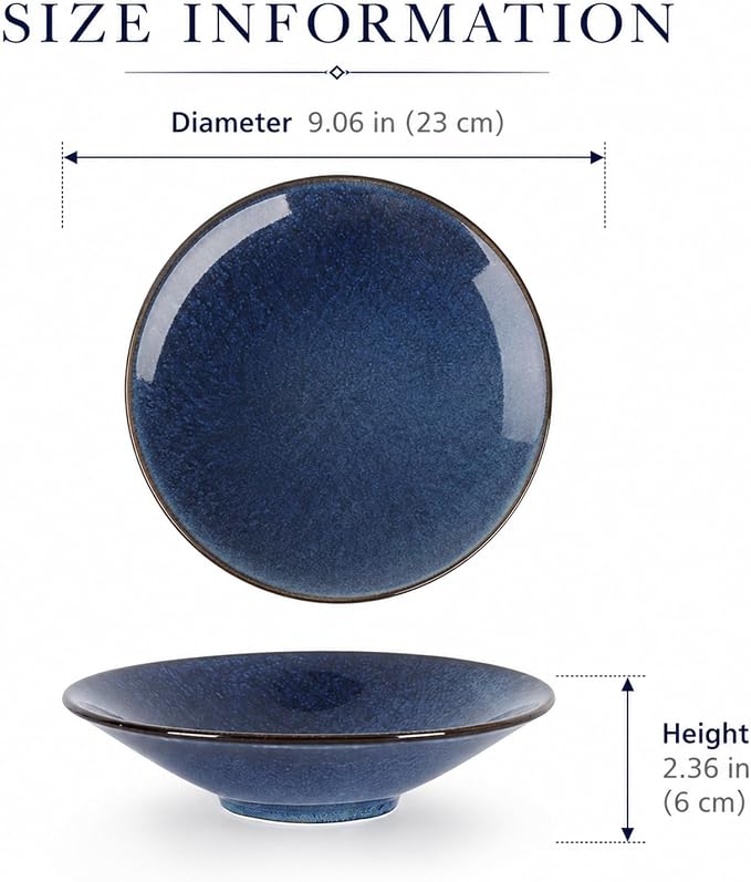 Blue Ceramic Bowl, 9in Blue Decorative Centerpiece Bowl for Coffee Table Decor