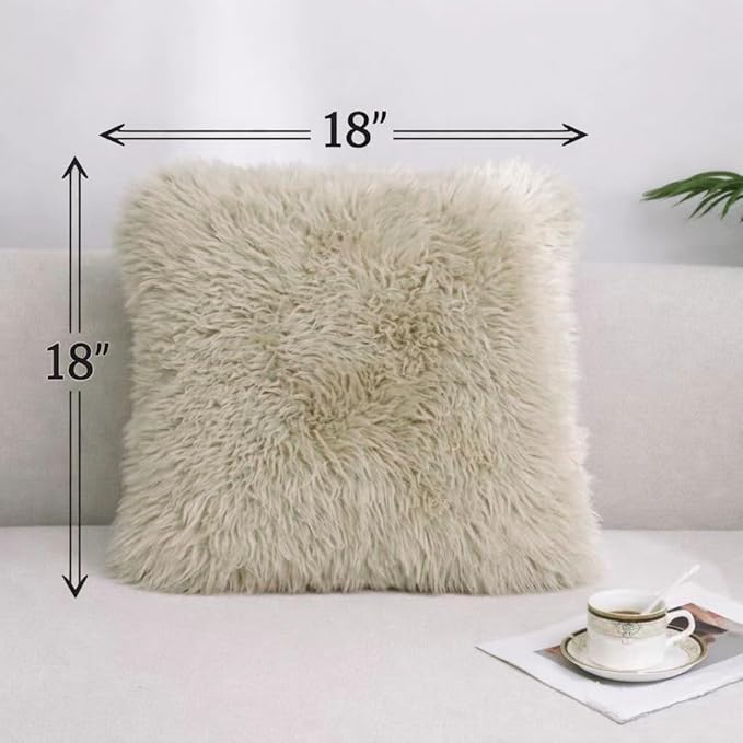 Luxury Soft Fur Sheepskin Fleece Cushion Cover Pillowcase Decorative Throw Pillows Covers, No Pillow Insert, (Cream Brown, 18"×18")