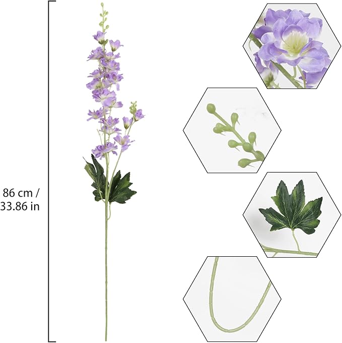 8PCS Purple Delphinium Artificial Flowers 33.5'' Faux Delphinium Bulk Long Stem Silk Larkspur Flowers for Tall Vase Home Wedding Garden Table Decor(Purple)