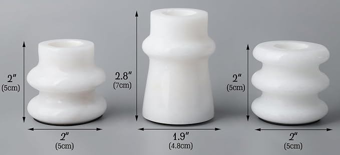 Vixdonos Marble Candle Holder Set of 3 Taper Candle Candlestick Mantle Candle Stand for Home Decor,Wedding,Party and Table Centerpieces(White)