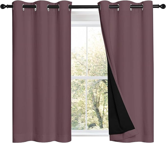 NICETOWN Dry Rose 100% Blackout Curtains 45 inches Long, 2 Thick Layers Completely Blackout Window Treatment Thermal Insulated Lined Drapes for Small Window (1 Pair, 42 inches Width Each Panel)