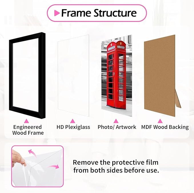 4x6 Picture Frames Set of 8, 4 by 6 Black Photo Frames for Gallery Wall Mounting or Table Display, Collage Frames with Clear Plexiglass for Home Office Decor
