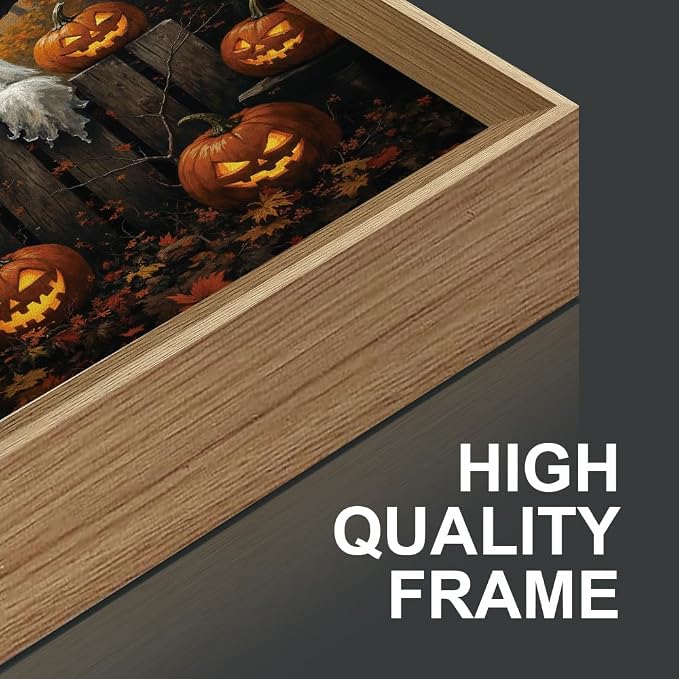 FWIEXA Halloween Cute Ghost Pumpkins Canvas Wall Art Set of 3, Black Cat Framed Painting Artwork, Vintage Witchy Hat Bats Prints, Fall Maple Leaf Decor 16x24In for Party, Gift, Living Room, Bedroom
