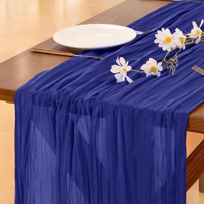 Socomi 6pcs Royal Blue Cheesecloth Table Runner Boho Rustic Gauze 120 inch 10FT Cheese Cloth Runner for Wedding Party Baby Shower Birthday Home Decor Holiday Decorations