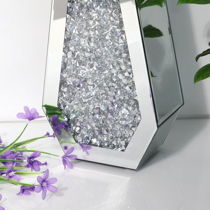 ALLARTONLY Flower Vase Crushed Diamond Mirrored Vase Crystal Silver Glass Decorative Mirror Vase Large Size Luxury For Home Decor. Diamond Shape Thickened. Can’t Hold Water.