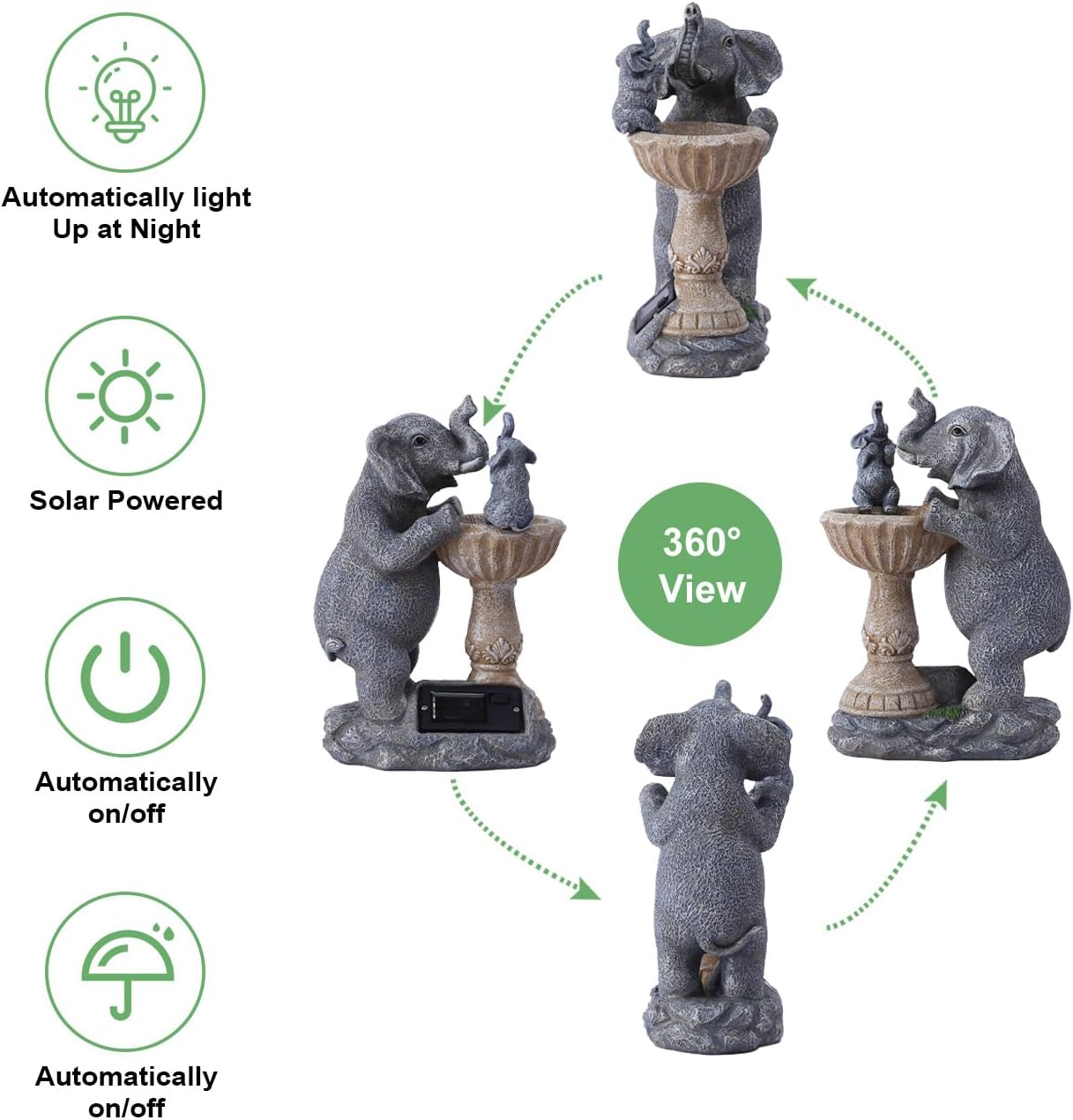 Garden Elephant Statues for Bird Bath: Outdoor Sculptures for Lawn Patio Yard Balcony Porch - Unique Gifts for Mother Grandma