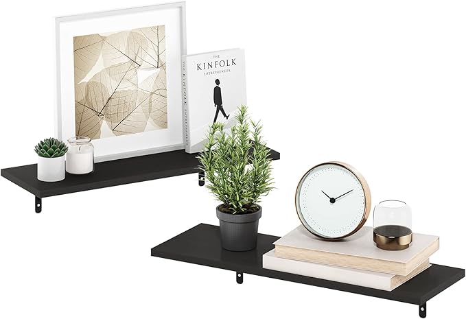 Furinno Rossi Floating Shelves for Wall Set of 2, 23-Inch Wide Rectangular Wall Shelf, Floating Shelf, Wall Mounted Shelves, for Bathroom, Bedroom, Living Room, Dark Espresso