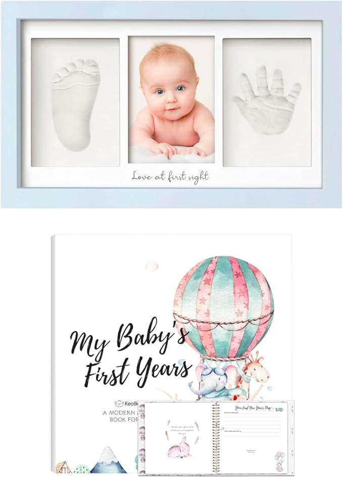 KeaBabies Baby Hand and Footprint Kit and First 5 Years Baby Memory Book Journal - Baby Footprint Kit, 90 Pages Hardcover First Year Keepsake Milestone Baby Book, Newborn Keepsake Frame