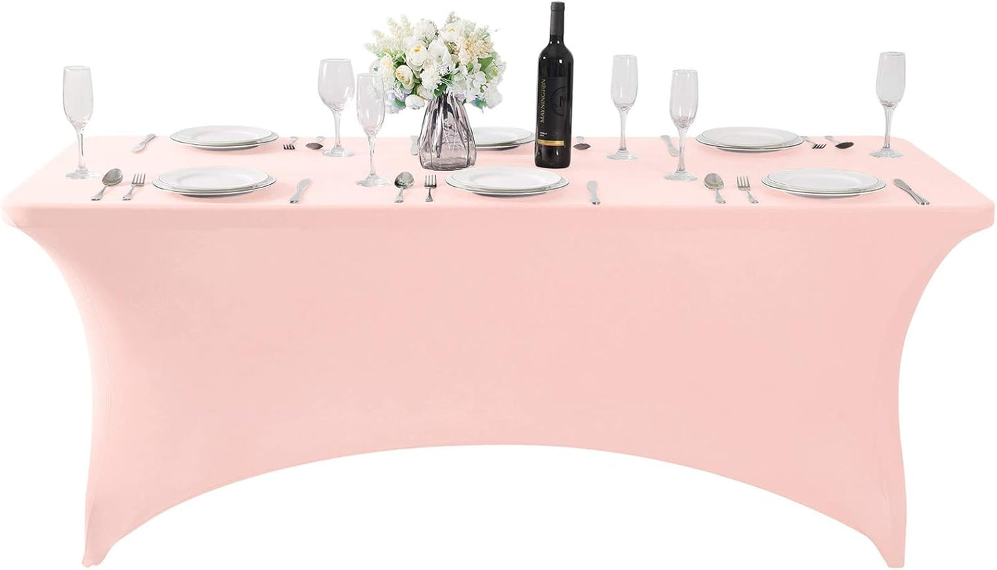 Spandex Table Cover for 6Ft or 4fT or 8ft Table Universal Fitted Stretch Tablecloth for Party, Banquet, Wedding and Events-Blush Pink