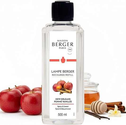 MAISON BERGER New Orleans Lampe Berger Refill, 500 ml (16.9 fl oz), 2-in-1 Catalytic System, Neutralizes Odors and Diffuses Fragrance, Apple, Cinnamon, Vanilla, Made in France