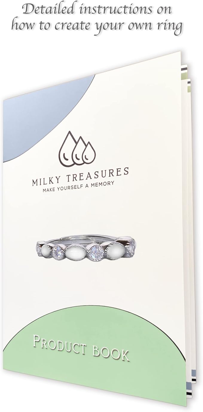 Milky Treasures Band Ring DIY Breastmilk Jewelry Making Kit | Adjustable Size 6 to 10 | Breastfeeding Keepsake | New Mom Gifts | Baby Shower Registry | 925 Sterling Silver [Full KIT] (Full Kit)