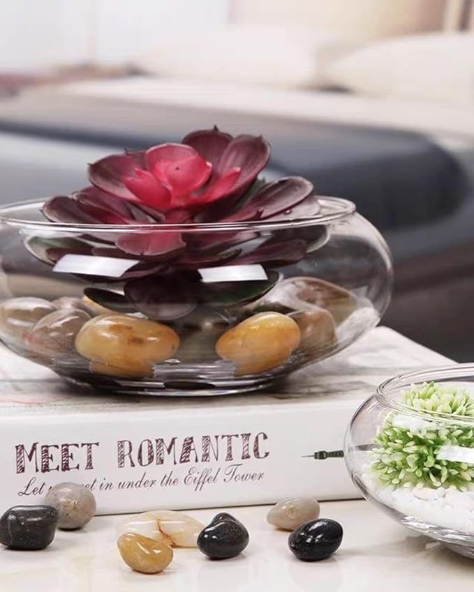 Lotus Bowl Planter 8-Inches Clear Glass Lotus Flower Bowl Indoor Hydroponic Aquatic Plant Bonsai Terrarium No Drainage Hole Table Centerpiece Medium