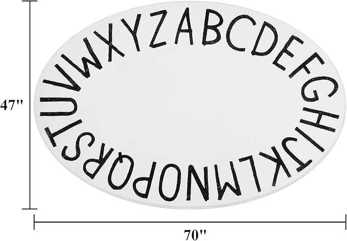 Topotdor Oval Kids Play Rug Alphabet Nursery Area Rug Extra Large Soft Crawling Play Mat for Children Toddlers Bedroom (47x70 inch, White)