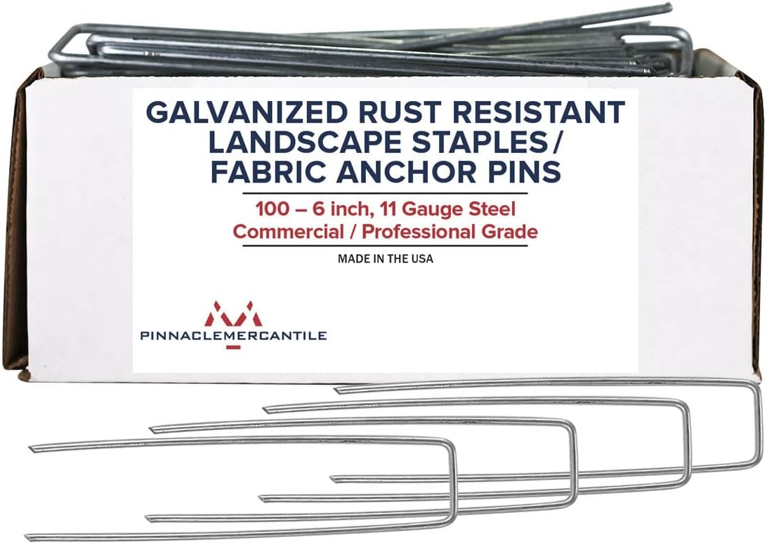 Pinnacle Mercantile USA Made 100 Pack Garden Landscape Staples Weed Barrier Fabric Stakes Galvanized 6 inch Pins Anti Rust Sod Staple 11 Gauge Steel