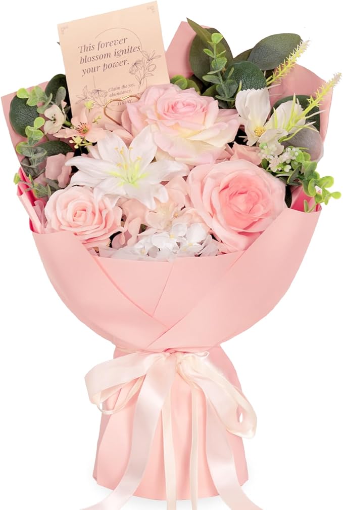 TINGE TIME Preserved Flowers Bouquet, Pink Forever Flowers Bouquet, Flowers for Delivery, Birthday Wedding Anniversary Valentine Gifts for Women Mom Grandma Her Wife Girlfriend
