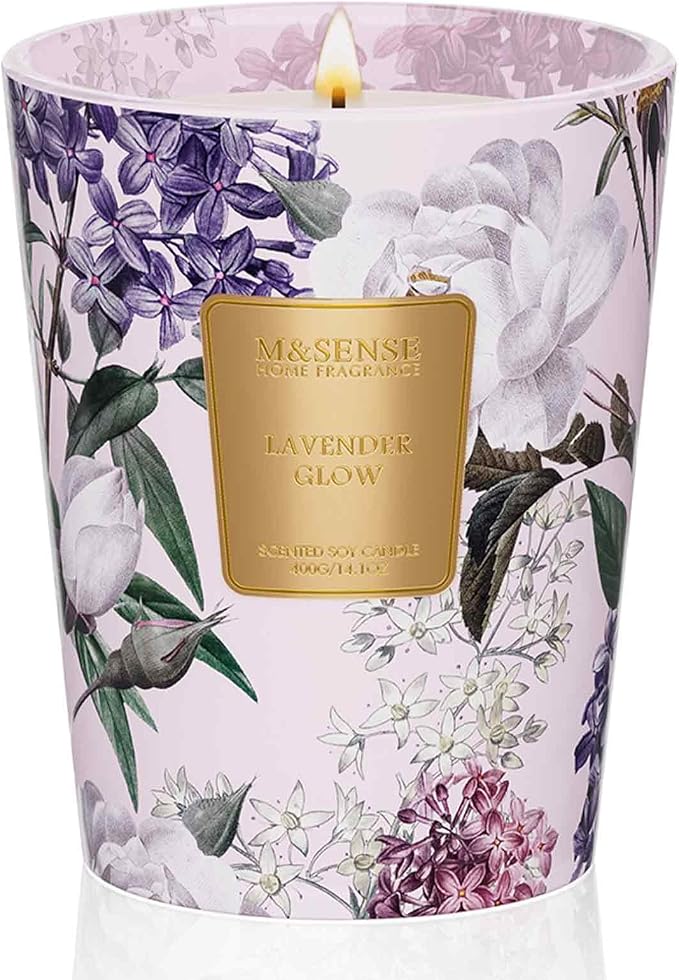 M&SENSE Lavender Glow Soy Candle, 14.1oz, Sleep Calming Candles | 60H Long Burn, Non-Toxic, Bathtub Spa Night, Bedroom, Sleep, Stress Relief, Relaxing Home Fragrance