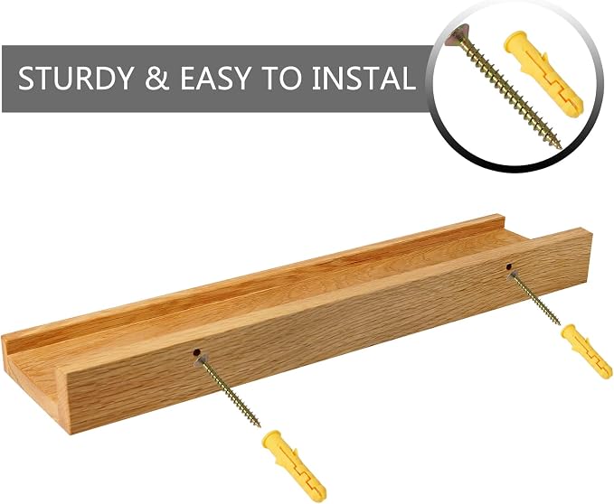 Floating Shelves Wall Mounted, 16 Inch Wall Shelves for Decor and Storage, Natural Solid Oak Wood Shelf, Picture Ledge for Bedroom/Bathroom/Living Room/Kitchen/Laundry Room, Natural Color | Premium 1-pack heavy duty natural wood shelf. Sturdy shelf for...