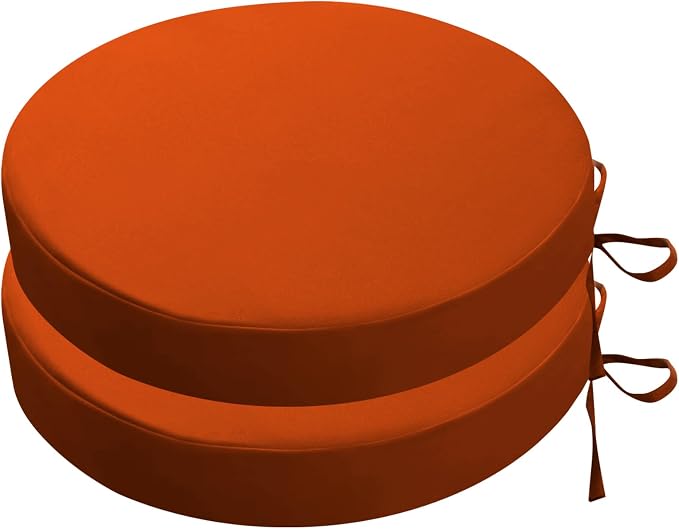 SK Studio Round Outdoor Chair Cushions for Patio Furniture, Set of 2 Waterproof Patio Chair Cushion with Adjustable Ties for Garden Sofa Couch, Orange Red, 18"x18"x2"