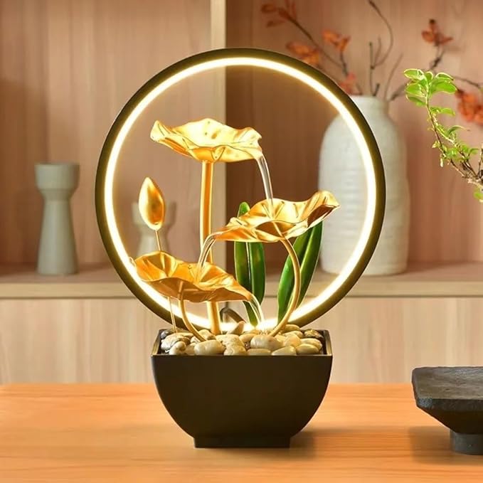 TiCin USB Powered Tabletop Fountain with Natural Rocks and LED Ring Lights, Tabletop Humidifier, Humidifier for Bedroom, Home and Office Decor