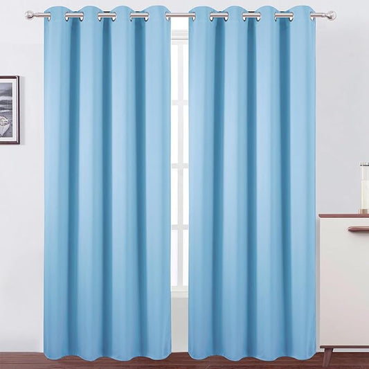LEMOMO Blackout Curtains 52 x 120 Inch Long Sky Blue Curtains Set of 2 Panels Room Darkening Curtains for Bedroom and Living Room