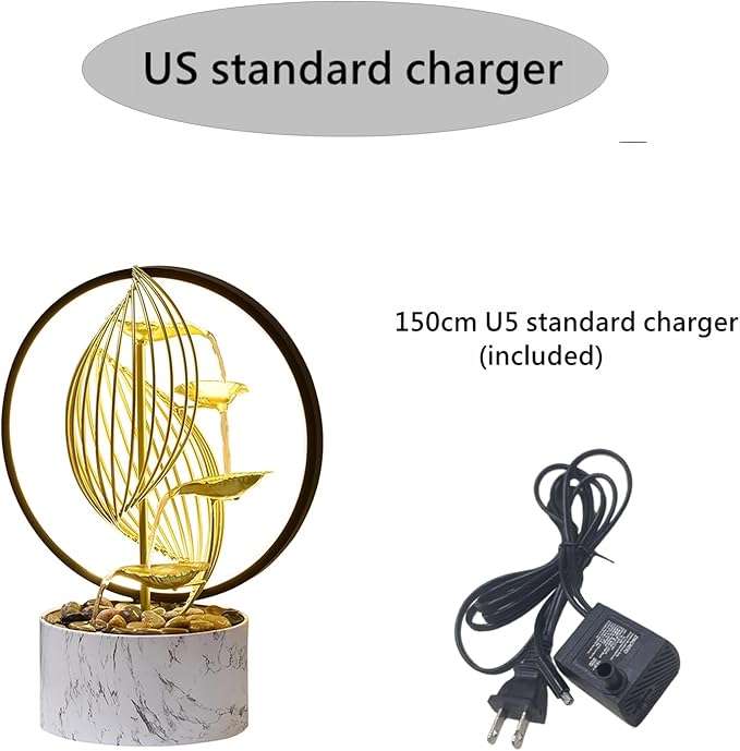 Qingyinge 15'' H Large Golden Tabletop Water Fountain with Led Light for Indoor Meditation Yoga Spa Room Decor