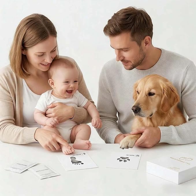 Baby Inkless Milestone Cards Hand Casting Kit Ink Print Hand and Footprint Kit Dog or Cat Pet Paw Print Kit Baby Newborn Footprint Kit Photo Album Keepsake Book Feet Stamp (Single FineGift Set)
