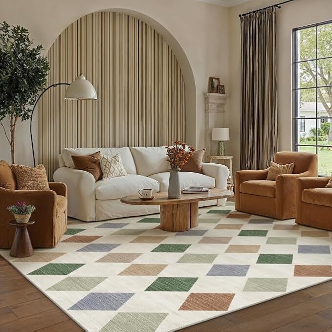 PureCozy 6x9 Checkered Area Rugs for Living Room Machine Washable Modern Soft Large Rug Non-Slip Low Pile Accent Indoor Office Carpet for Bedroom Dining Room Nursery Classroom