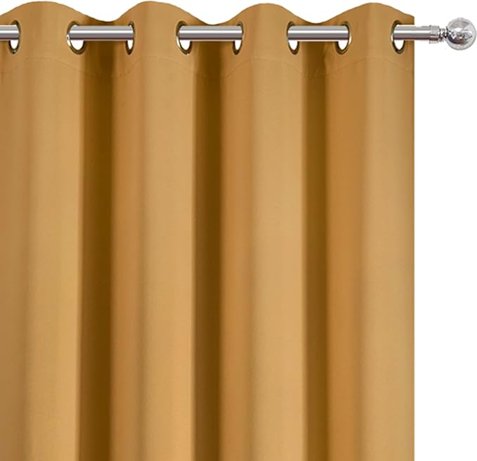 LEMOMO Blackout Curtains 52 x 84 inches Long Mustard Yellow Curtains Set of 2 Panels Thermal Insulated Room Darkening Curtains for Bedroom
