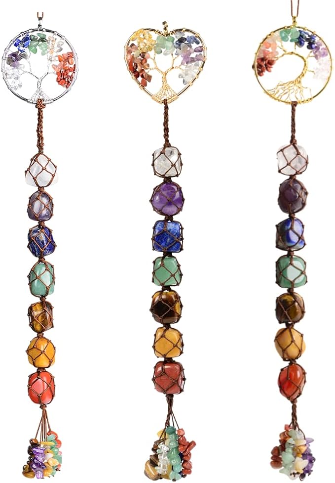Anjiucc 7 Chakra Stone Healing Crystal Tree of Life Wall Hanging Home Interior Decoration，Window Decoration，Yoga Meditation