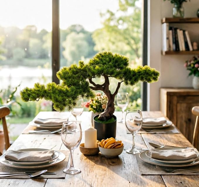 23.6" Artificial Bonsai Tree in Pot – Realistic Cedar Tree Faux Pine Plant for Home & Office Decor, Hotel Lobby Entryway Greenery