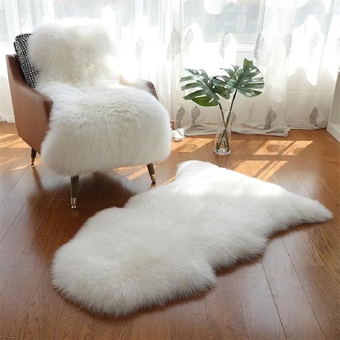 WL&ALLEN Genuine Sheepskin 100% New Zealand Sheepskin Wool Area Rug |Single Pelt 2'x 3', Ivory White