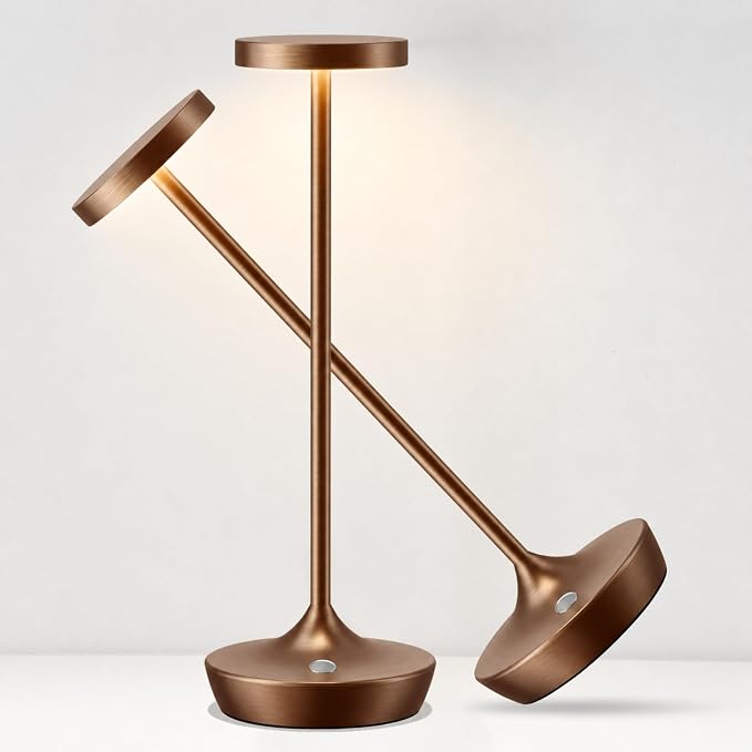 Brown Cordless Table Lamp, Rechargeable 6000mAh Battery Powered LED Desk Lamp, Portable Metal Touch Lamp with 3-Level Dimming, Waterproof for Restaurant, Dining, Patio, Home Decor (2 Brown)