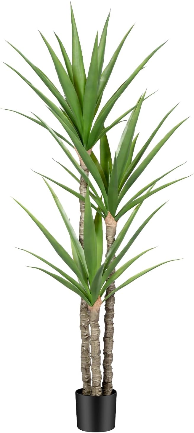 Artificial Tree 5ft Faux Agave Plant with 3 Heads in Pot Fake Tree for Home Decor Indoor or Outdoor Office Decoration,Farmhouse,Store Floor Decor Housewarming Gift(1 Pack)