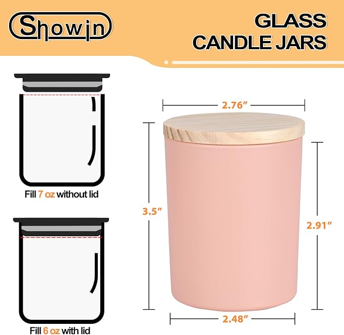 SHOWIN Thick Candle Jars for Making Candles 12 Pcs, 7 OZ Empty Jars with Wood Lids for Candle Making, Sample Container, Colourful