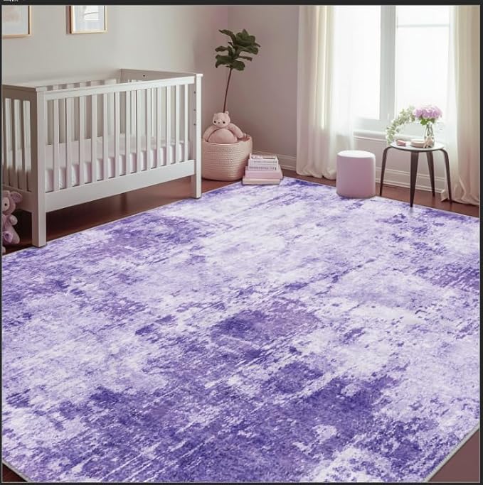 RELEANY Washable Area Rugs Square 8ft Non-Slip Modern Abstract Soft for Living Room Entryway Bedroom Nursery, Print Pattern, Purple Gray Pink White