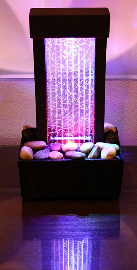 Nature's Mark 10" H Crackled Glass Light Show Tabletop Water Fountain with Natural River Rocks and Color Changing LED Lights (Cordless)