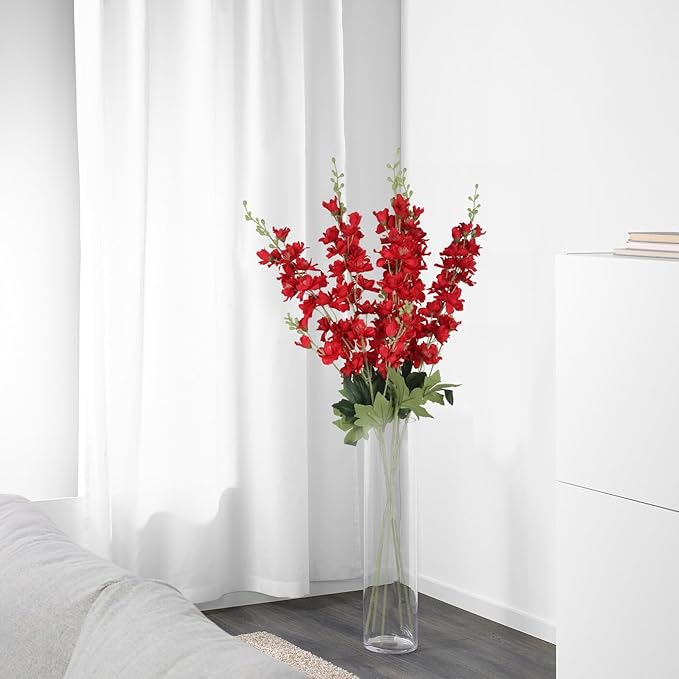 8PCS Long Stem Artificial Delphinium Flowers 33.5'' Larkspur Artificial Flower Red Silk Flowers for Tall Vase Home Wedding Table Centerpieces Decor(Red)